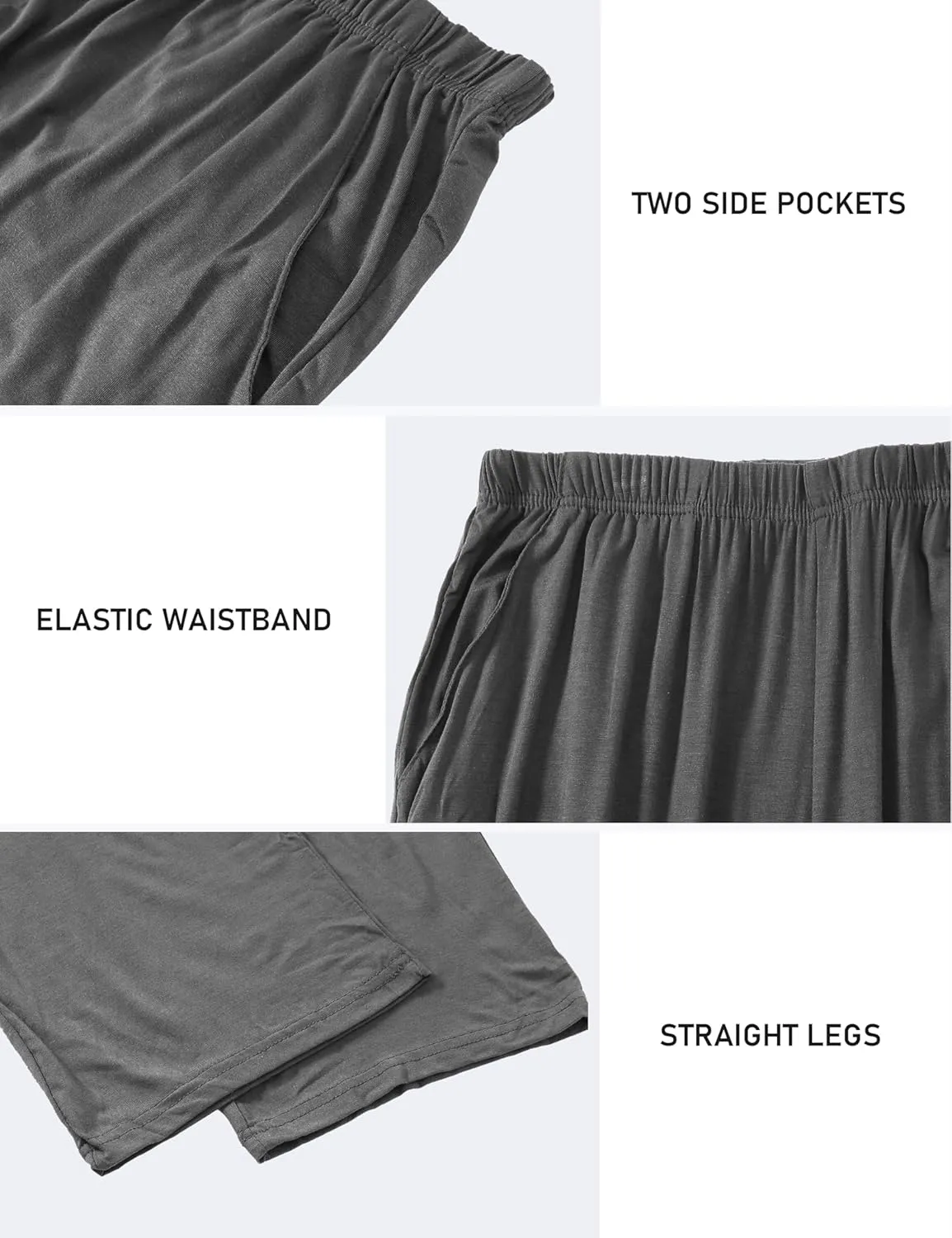 JINSHI Mens Modal Pajama Pants 2 Pack Lightweight Long Bottoms Pants with Pocket Drawstring