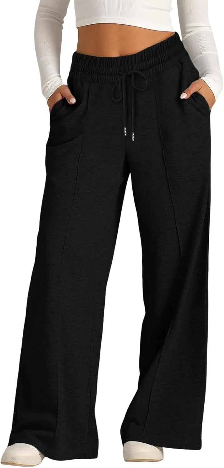 JiXiang Spring Pants for Women 2025 Casual Sweatpants Women Baggy Wide Leg Drawstring Straight Leg High Waist Joggers Trouser