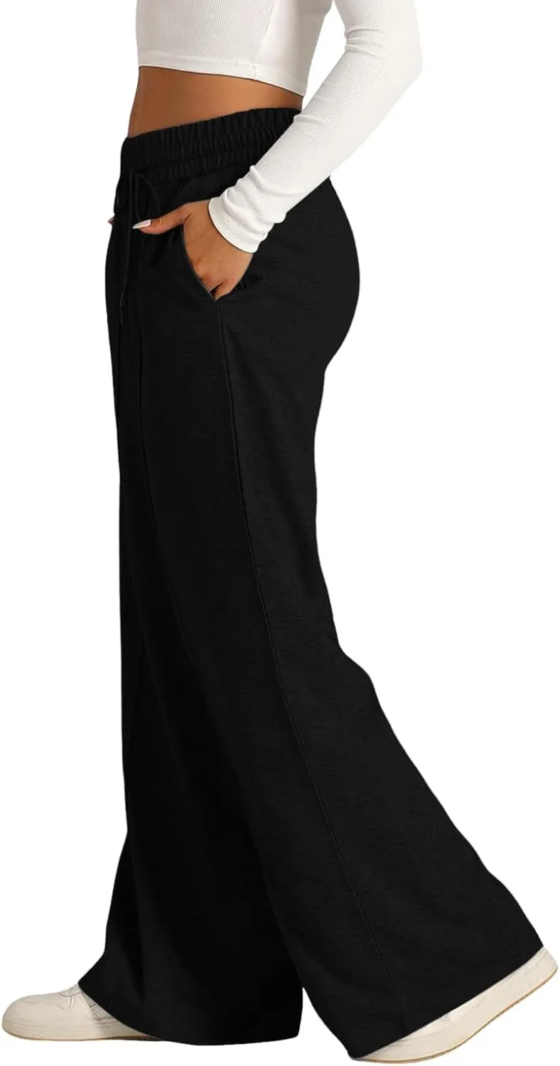 JiXiang Spring Pants for Women 2025 Casual Sweatpants Women Baggy Wide Leg Drawstring Straight Leg High Waist Joggers Trouser