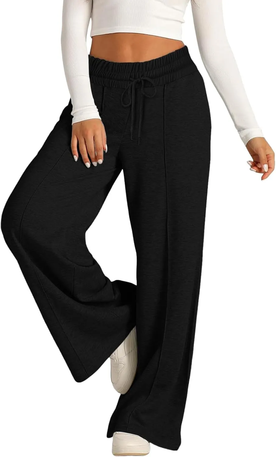 JiXiang Spring Pants for Women 2025 Casual Sweatpants Women Baggy Wide Leg Drawstring Straight Leg High Waist Joggers Trouser