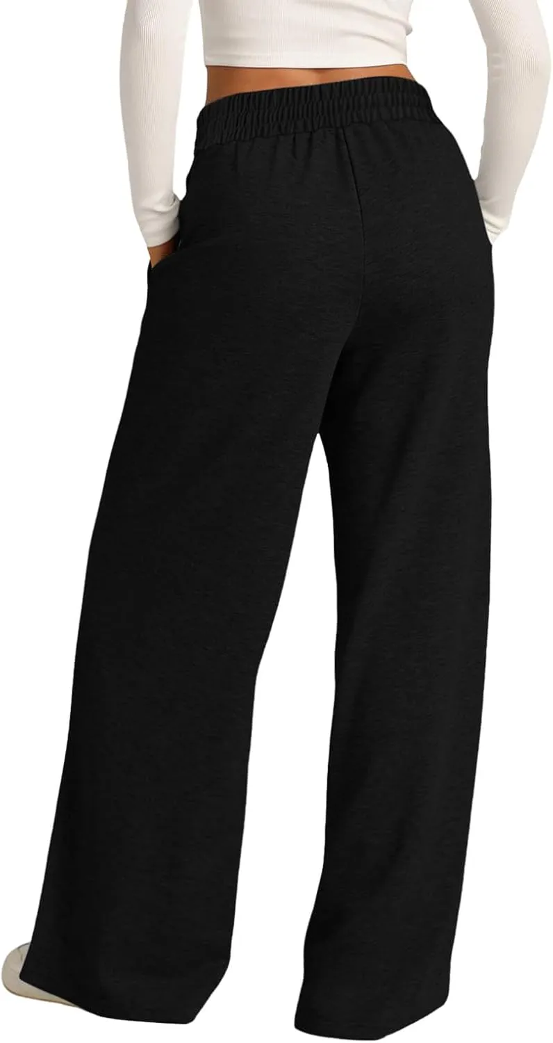 JiXiang Spring Pants for Women 2025 Casual Sweatpants Women Baggy Wide Leg Drawstring Straight Leg High Waist Joggers Trouser