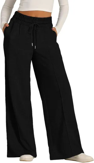 JiXiang Spring Pants for Women 2025 Casual Sweatpants Women Baggy Wide Leg Drawstring Straight Leg High Waist Joggers Trouser