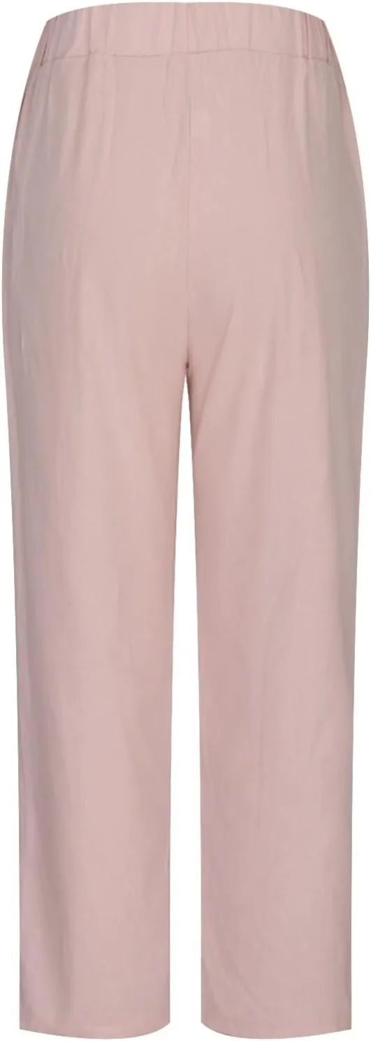 JOAU High Waisted Wide Leg Pants for Women Casual Elastic Trousers with Pockets Cotton Linen Long Straight Leg Solid Pants