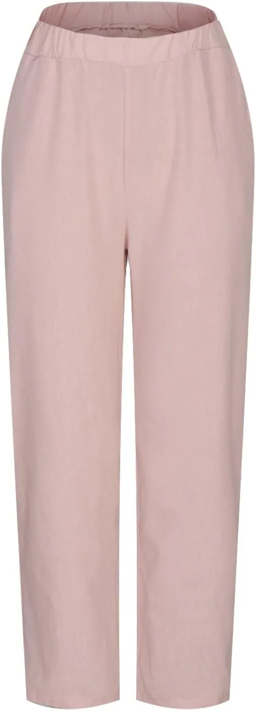 JOAU High Waisted Wide Leg Pants for Women Casual Elastic Trousers with Pockets Cotton Linen Long Straight Leg Solid Pants