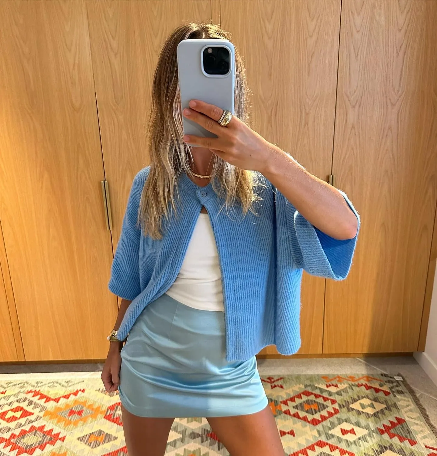 KMBANGI Women Knitted Cropped Blouse Short Sleeve Button Knit Shirt Crop Cardigan Y2k Open Front Knitwear Tops Dressy