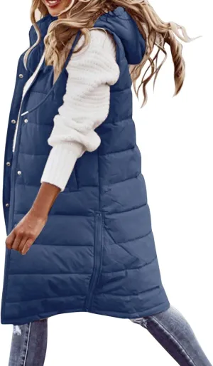LCMTWX Black Vest Women Puffer Vest With Hood Sleeveless Warm Down Coat With Pockets Quilted Vest Down Plus Size Winter
