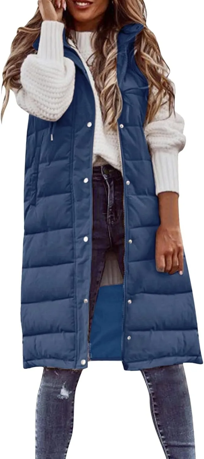LCMTWX Black Vest Women Puffer Vest With Hood Sleeveless Warm Down Coat With Pockets Quilted Vest Down Plus Size Winter