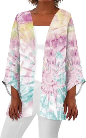 Lightweight Cardigans for Women 3/4 Sleeve Trendy Open Front Cardigan Floral Printed Comfy Dressy Cardigans