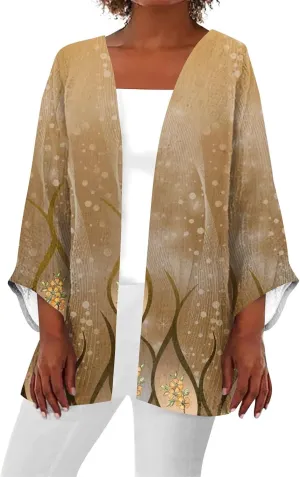 Lightweight Cardigans for Women 3/4 Sleeve Trendy Open Front Cardigan Floral Printed Comfy Dressy Cardigans