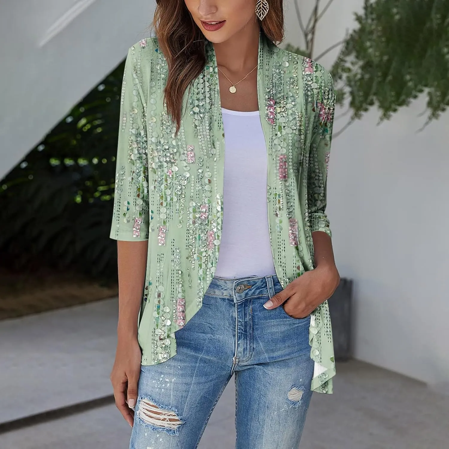 Lightweight Flutter Cardigan for Women Casual 3/4 Sleeve Cardigans for Women Long Fall Cardigan Sweaters for Women