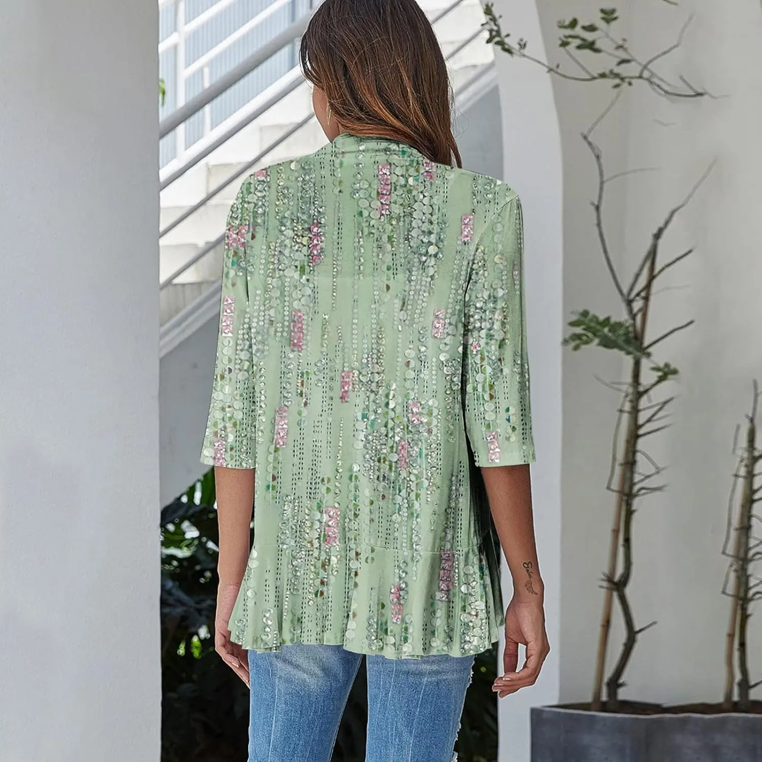 Lightweight Flutter Cardigan for Women Casual 3/4 Sleeve Cardigans for Women Long Fall Cardigan Sweaters for Women