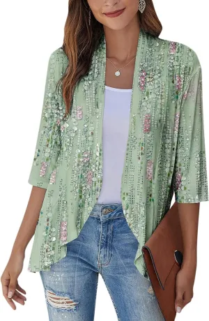 Lightweight Flutter Cardigan for Women Casual 3/4 Sleeve Cardigans for Women Long Fall Cardigan Sweaters for Women