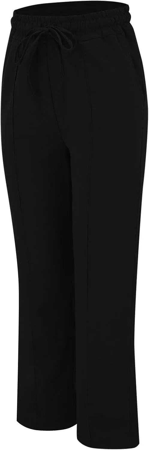 Linen Pants Women Plus Size Breathable Lightweight Cotton Straight Leg Pants Loose Fit Casual Summer Beach Trouser