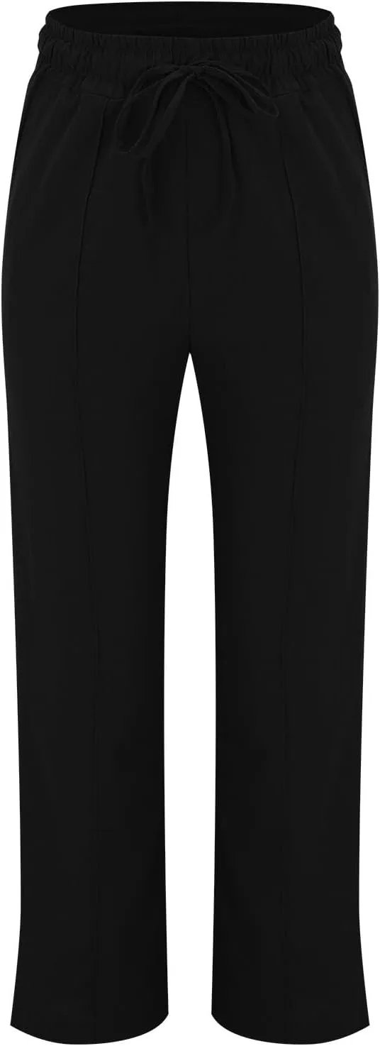 Linen Pants Women Plus Size Breathable Lightweight Cotton Straight Leg Pants Loose Fit Casual Summer Beach Trouser