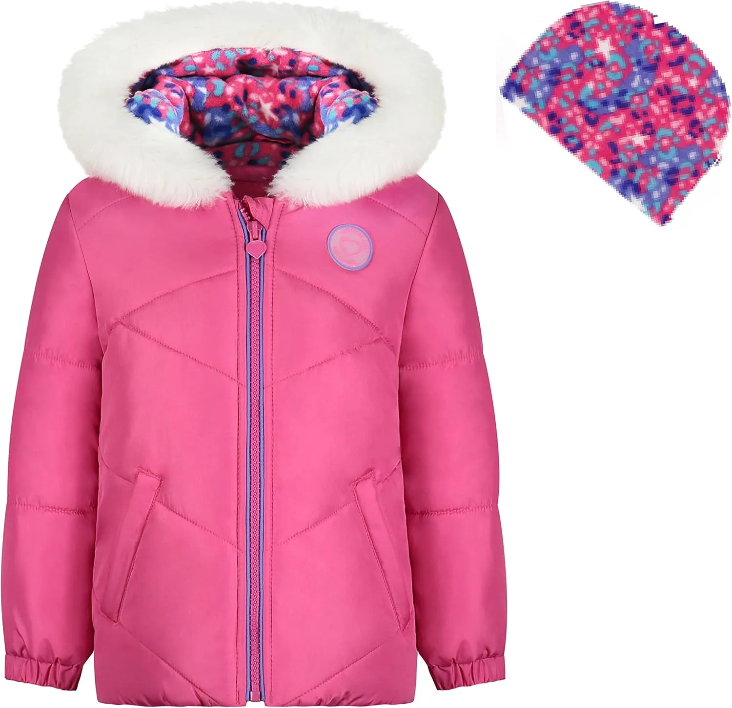 LONDON FOG baby girls Quilted Puffer Jacket With Fleece Hat Down Alternative Coat, Solid Fuchsia, 12 Months US