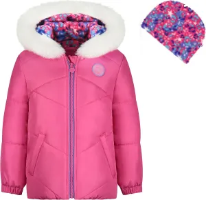 LONDON FOG baby girls Quilted Puffer Jacket With Fleece Hat Down Alternative Coat, Solid Fuchsia, 12 Months US