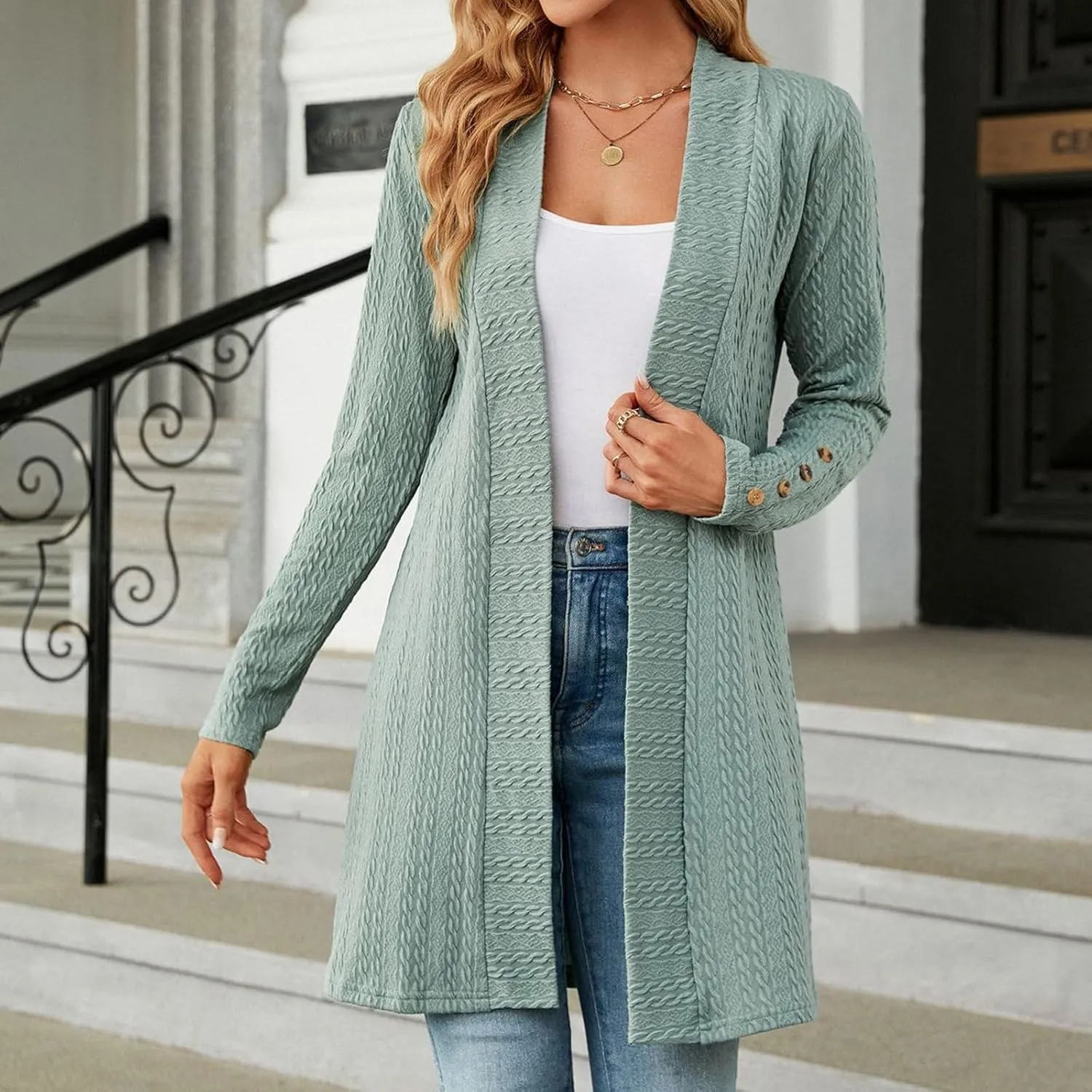 Long Cardigan Sweaters for Women Lightweight Open Front Cardigans Dressy Casual Cozy Soft Cable Knit Sweater Coats