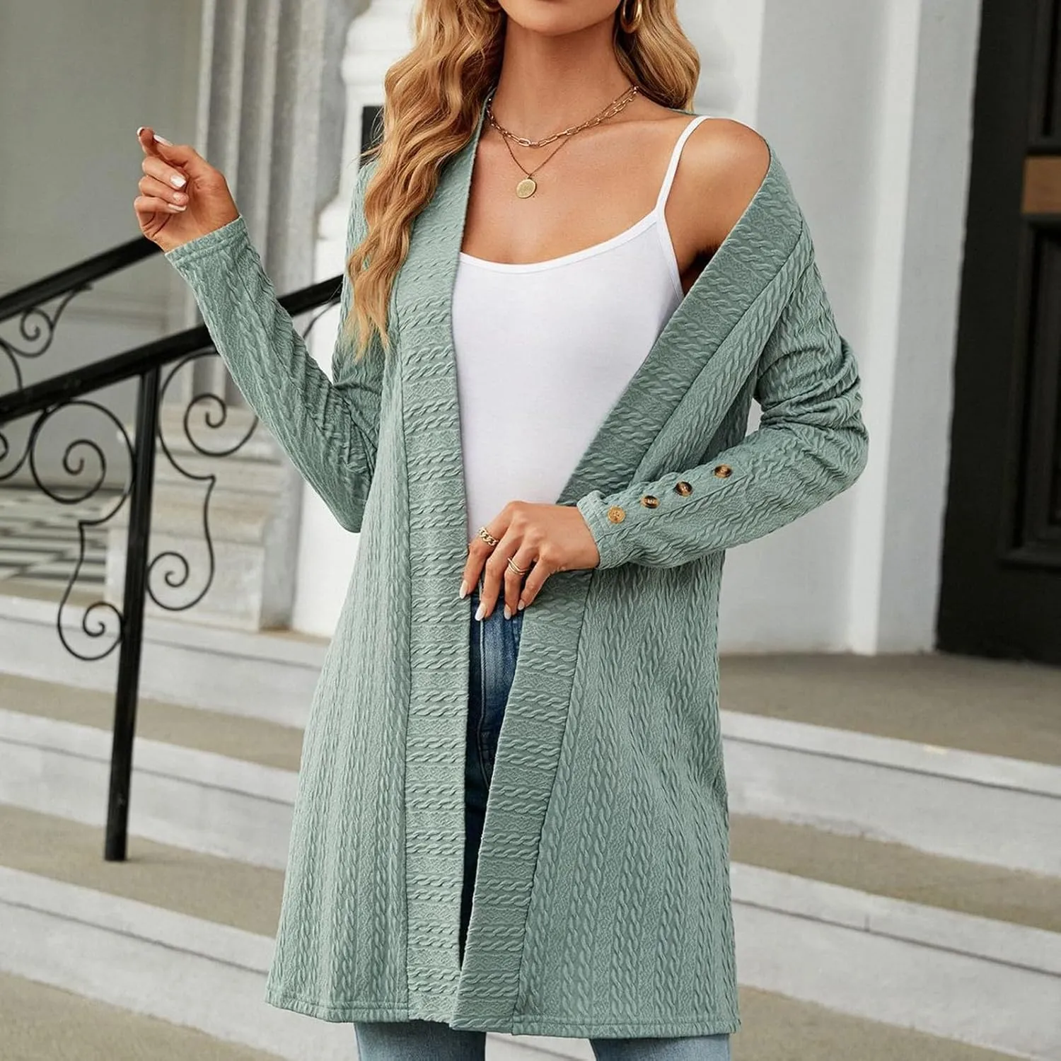 Long Cardigan Sweaters for Women Lightweight Open Front Cardigans Dressy Casual Cozy Soft Cable Knit Sweater Coats