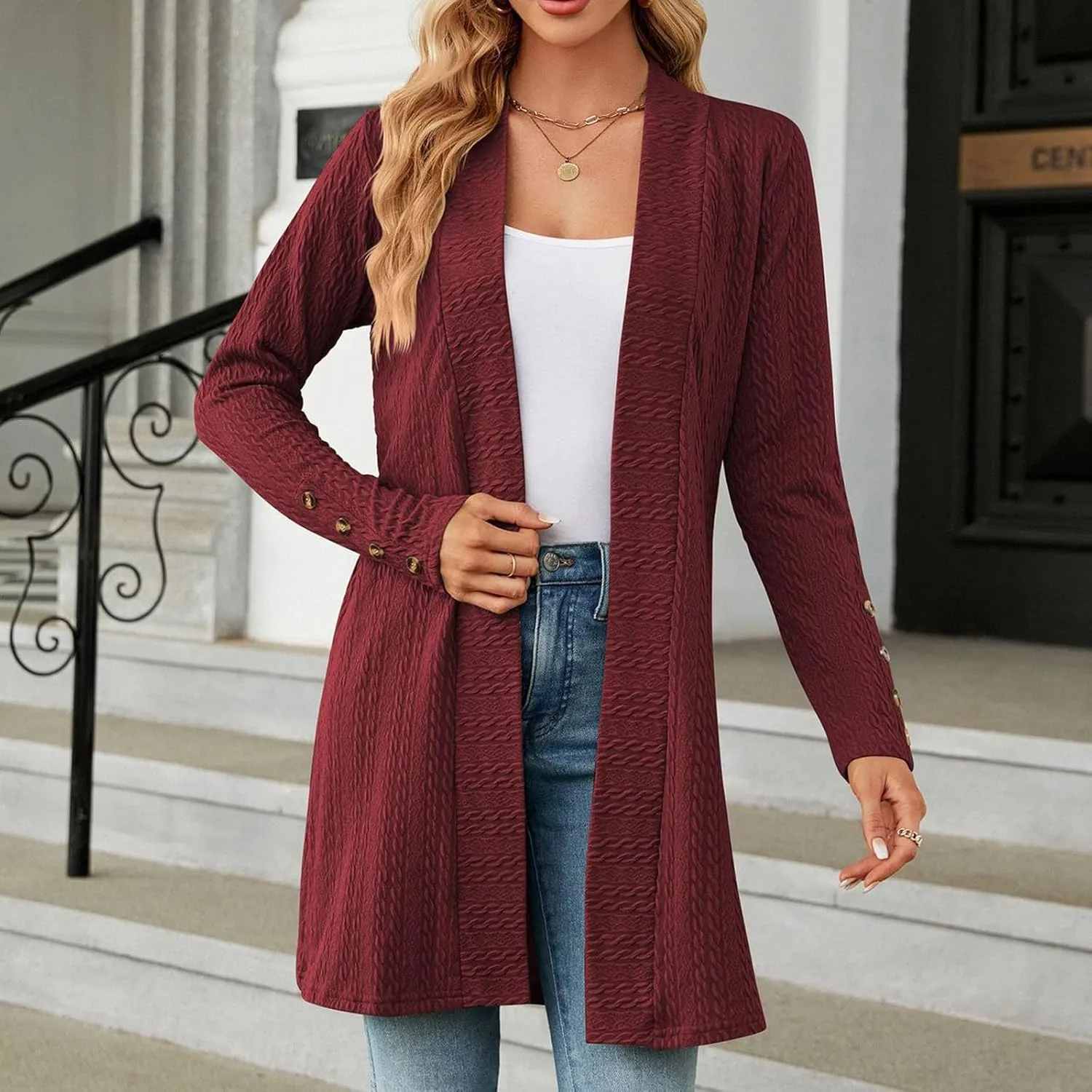 Long Cardigan Sweaters for Women Lightweight Open Front Cardigans Dressy Casual Cozy Soft Cable Knit Sweater Coats