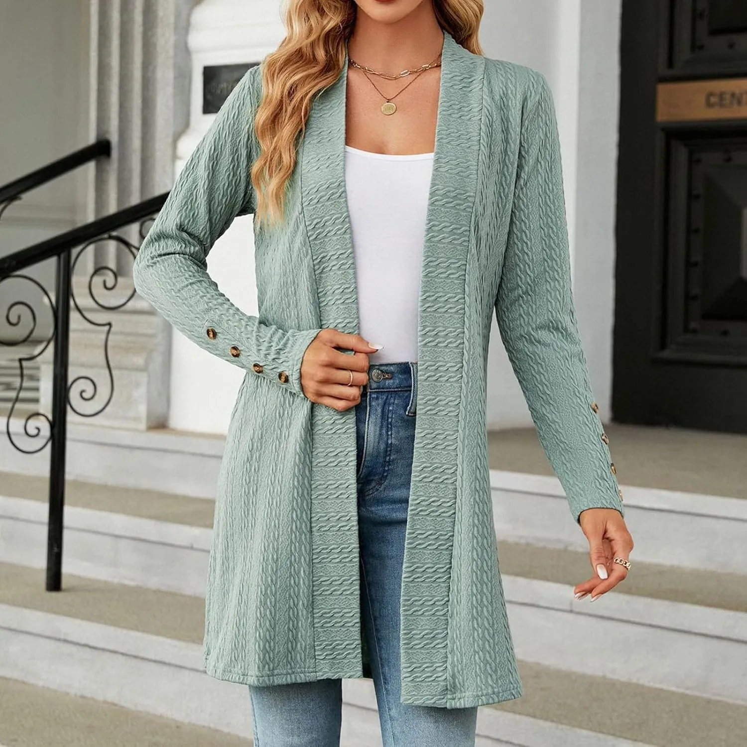 Long Cardigan Sweaters for Women Lightweight Open Front Cardigans Dressy Casual Cozy Soft Cable Knit Sweater Coats