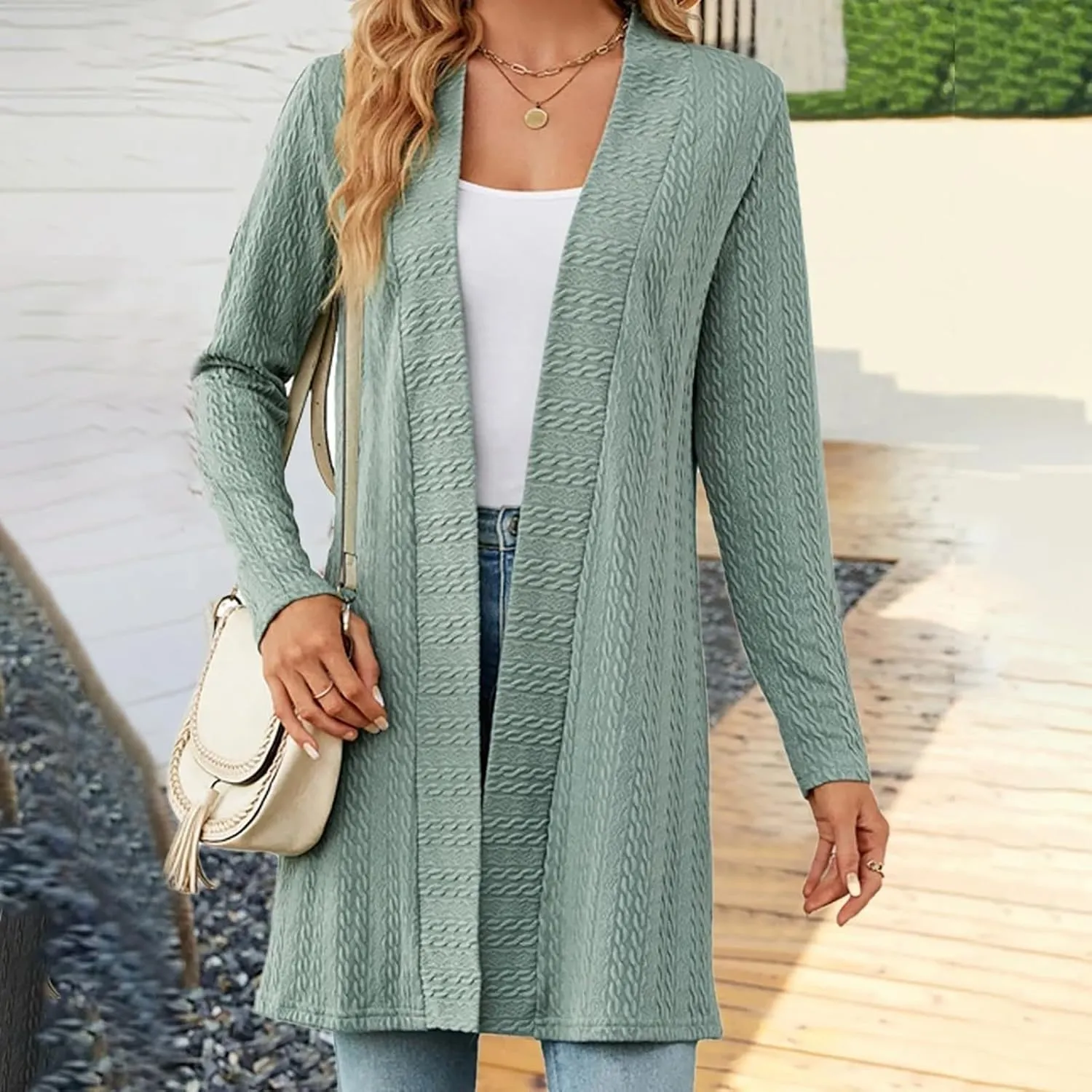 Long Cardigan Sweaters for Women Lightweight Open Front Cardigans Dressy Casual Cozy Soft Cable Knit Sweater Coats