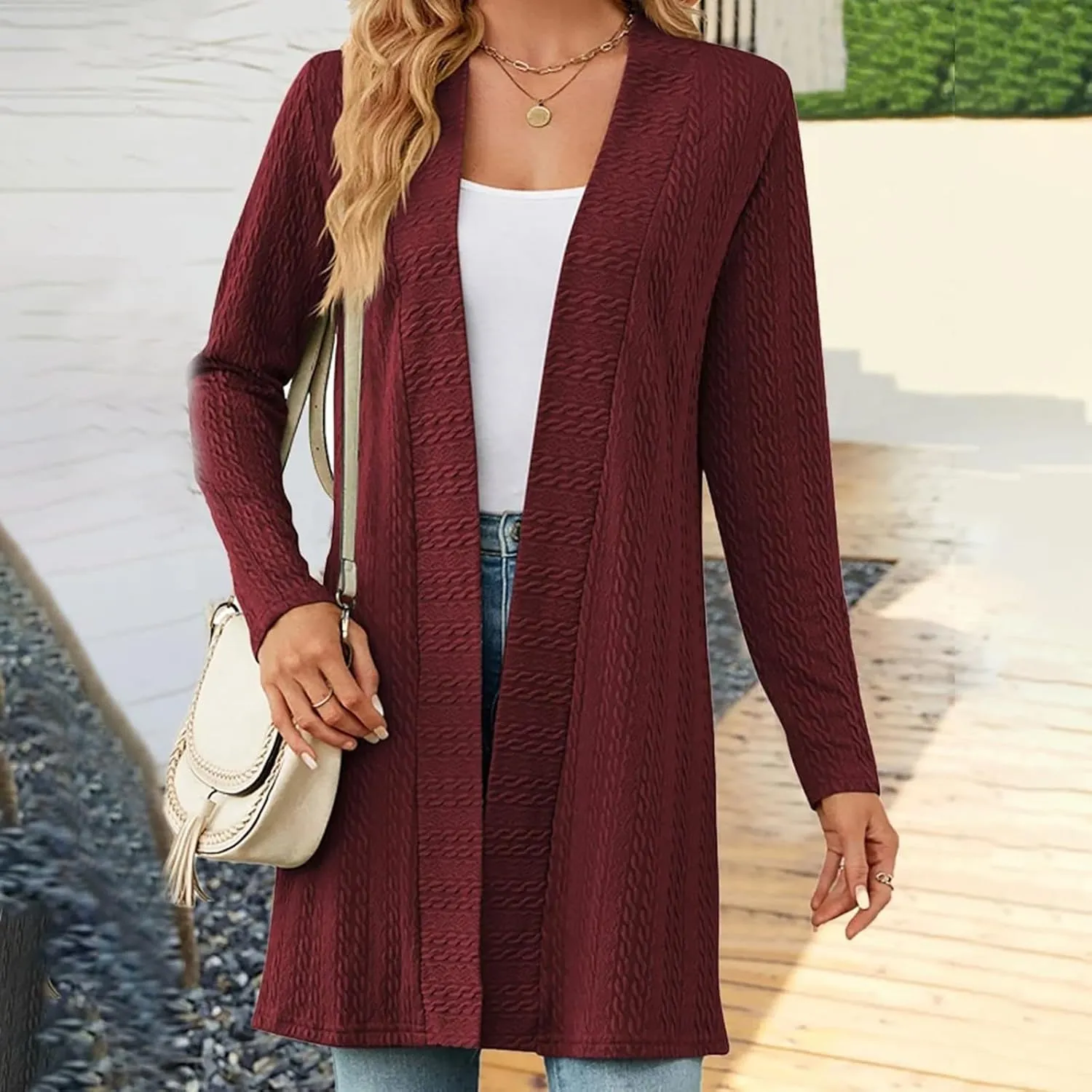 Long Cardigan Sweaters for Women Lightweight Open Front Cardigans Dressy Casual Cozy Soft Cable Knit Sweater Coats
