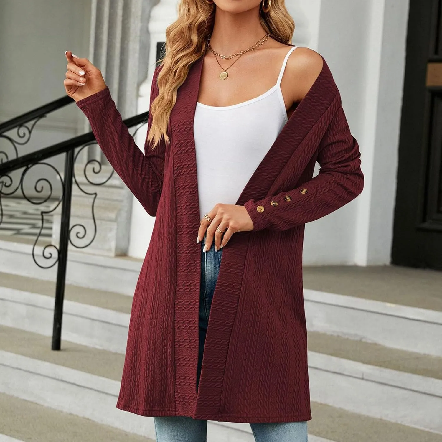 Long Cardigan Sweaters for Women Lightweight Open Front Cardigans Dressy Casual Cozy Soft Cable Knit Sweater Coats