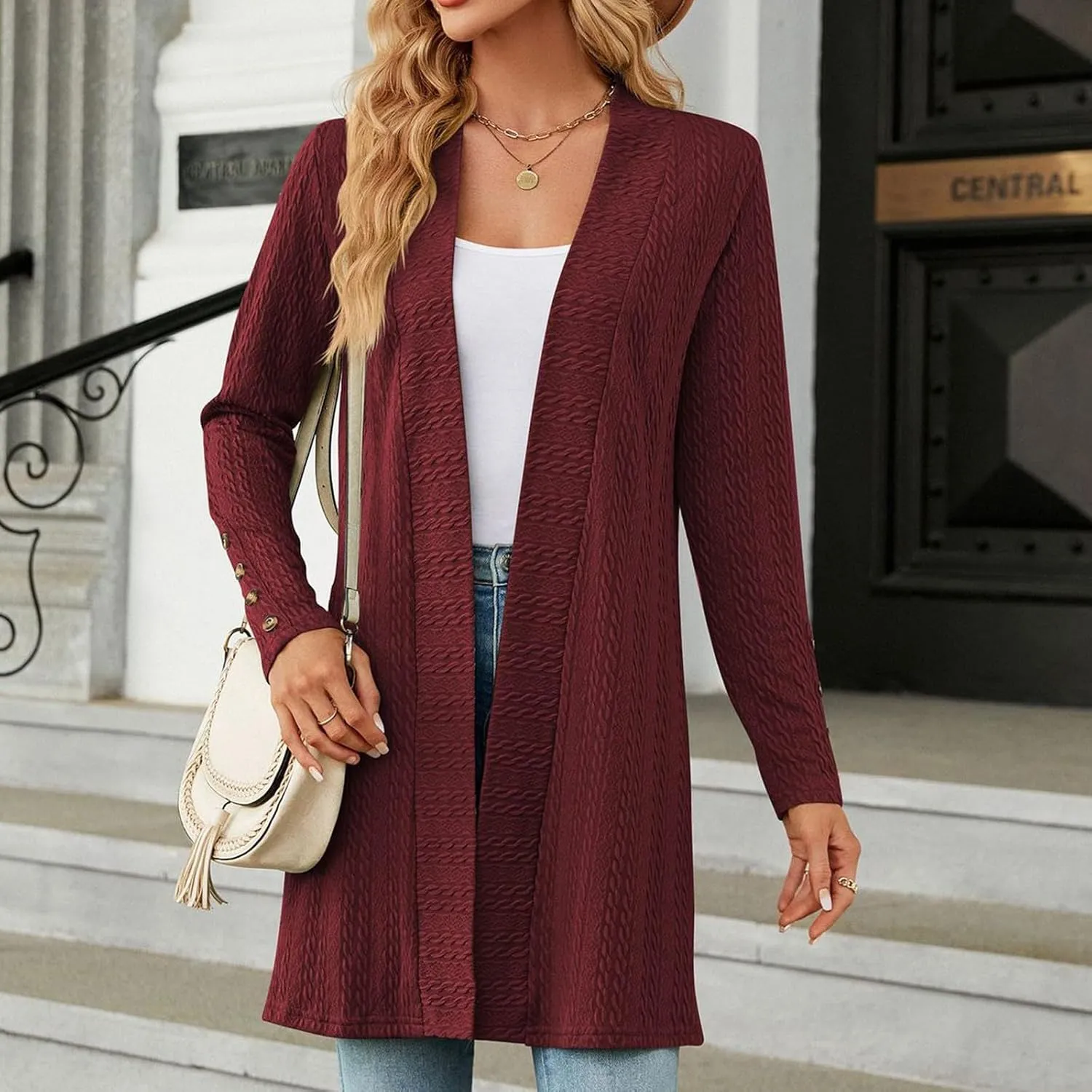 Long Cardigan Sweaters for Women Lightweight Open Front Cardigans Dressy Casual Cozy Soft Cable Knit Sweater Coats