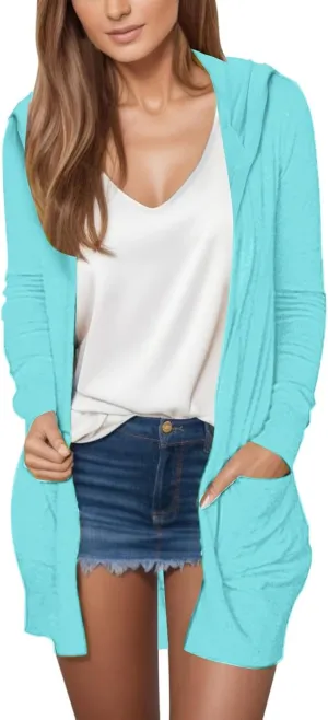 Long Cardigans for Women Trendy 2024 Summer Lightweight Casual Comfy Open Front Hooded Cardigan Sweater with Pocket