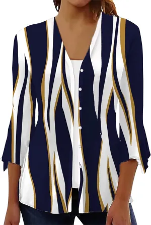 Long Cardigans for Women Trendy Floral Printed Button Down Open Front Cardigan 3/4 Sleeve Lightweight Cardigans