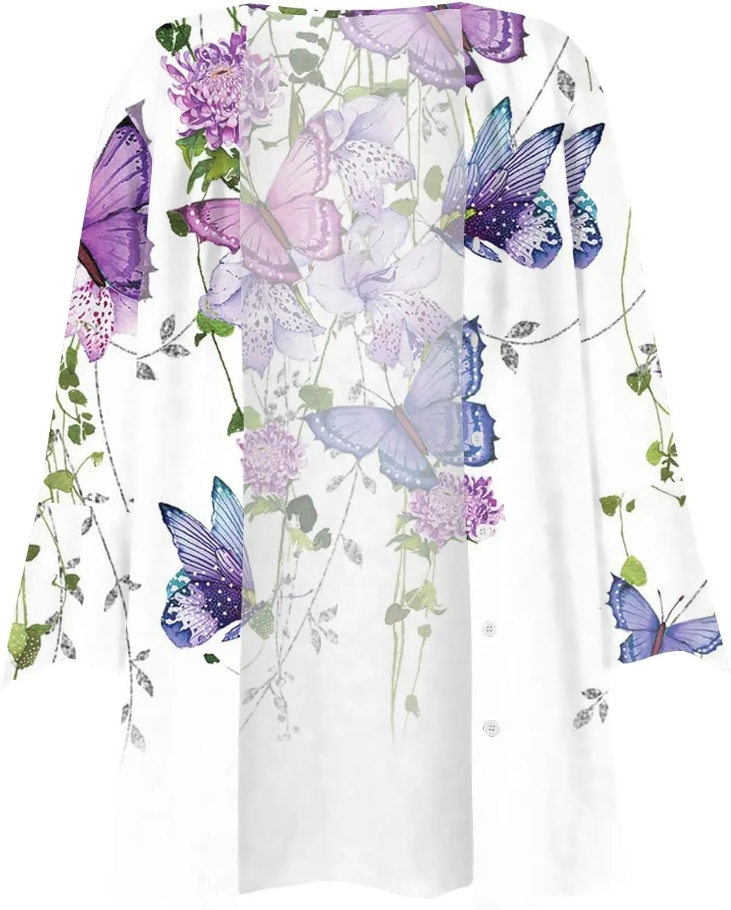 Long Cardigans for Women Trendy Floral Printed Button Down Open Front Cardigan 3/4 Sleeve Lightweight Cardigans