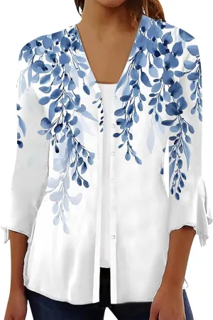 Long Cardigans for Women Trendy Floral Printed Button Down Open Front Cardigan 3/4 Sleeve Lightweight Cardigans
