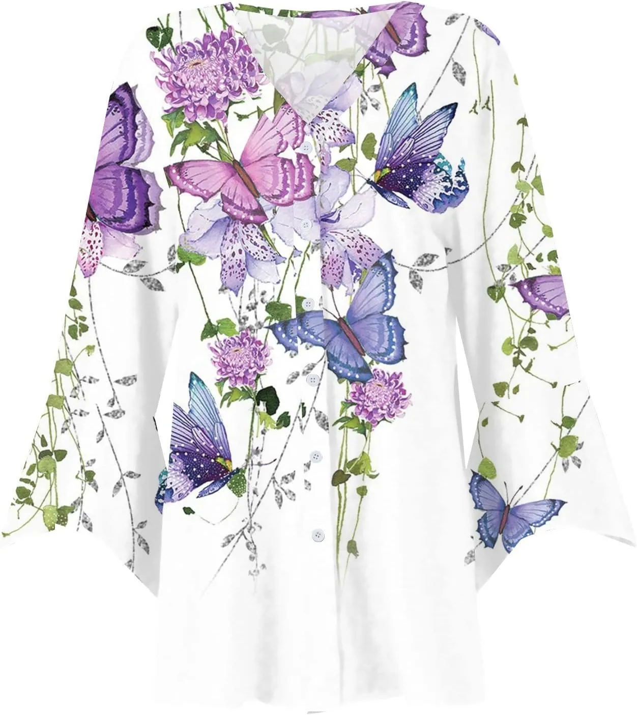 Long Cardigans for Women Trendy Floral Printed Button Down Open Front Cardigan 3/4 Sleeve Lightweight Cardigans