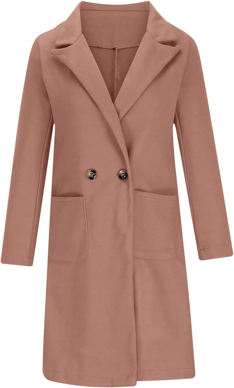 Long Jackets for Women Trendy Open Front Jacket Double Breasted Outwear Casual Winter Trench Coat with Pocket
