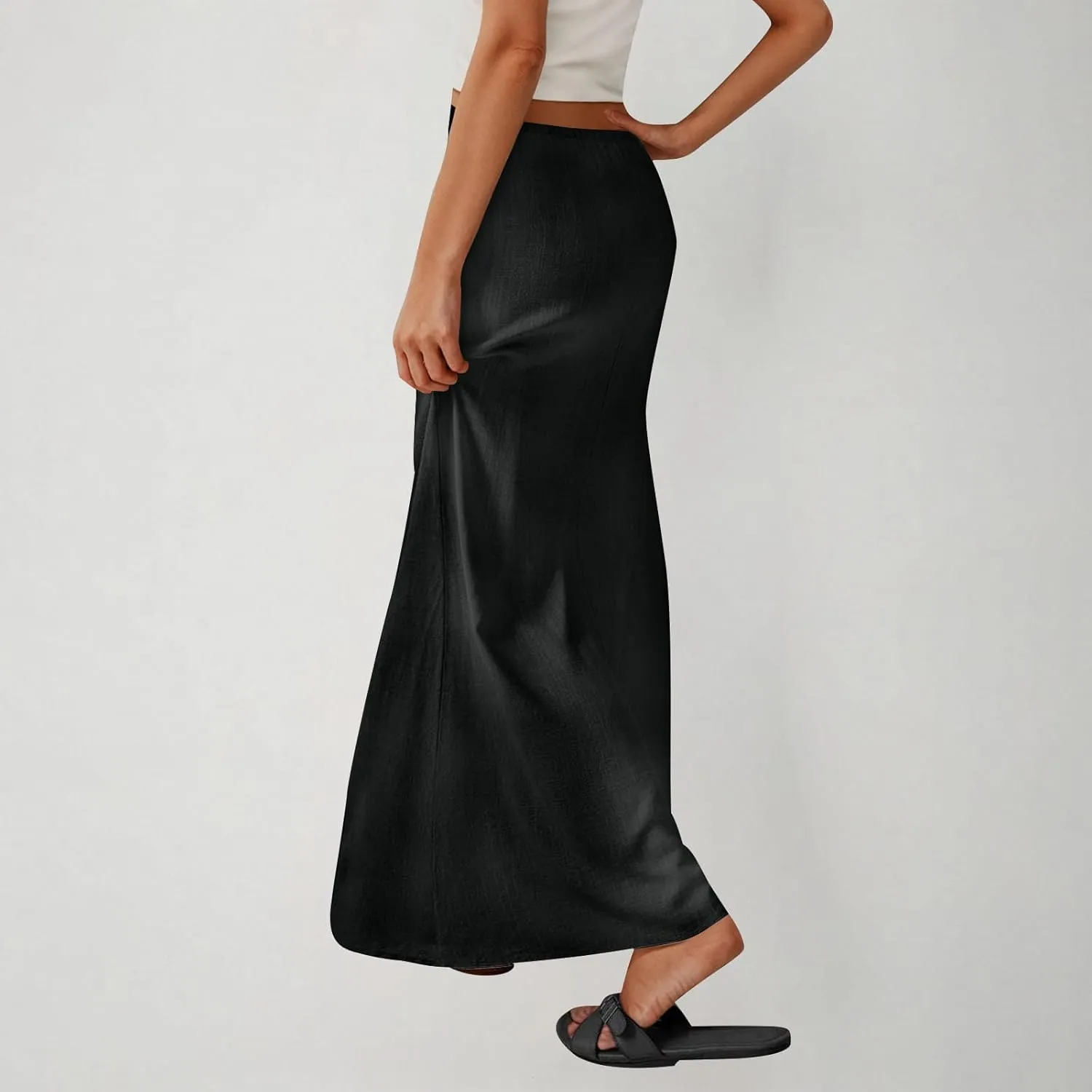 Long Skirts for Women Boho Linen Skirts Drawstring Waist Casual Summer Skirts Flare Maxi Skirts for Beach Vacation
