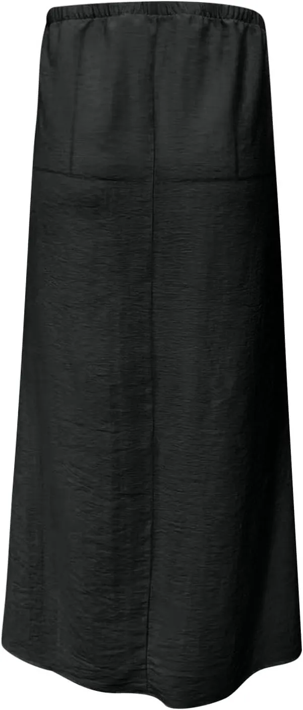 Long Skirts for Women Boho Linen Skirts Drawstring Waist Casual Summer Skirts Flare Maxi Skirts for Beach Vacation