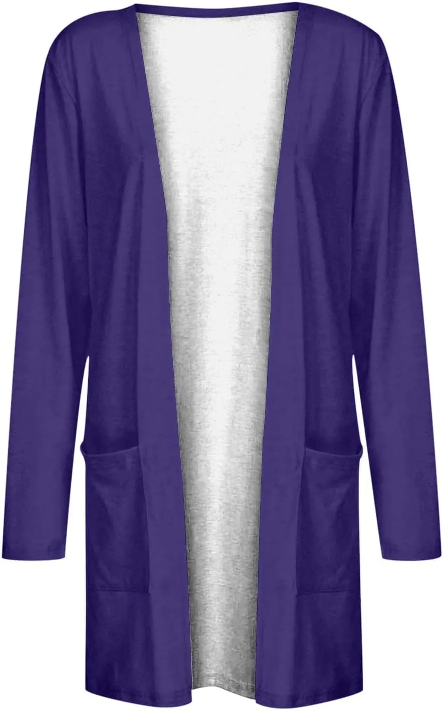 Long Sleeve Cardigan for Women Trendy Open Front Kimono Sweatshrits with Pockets Lightweight Casual Shirts Tops