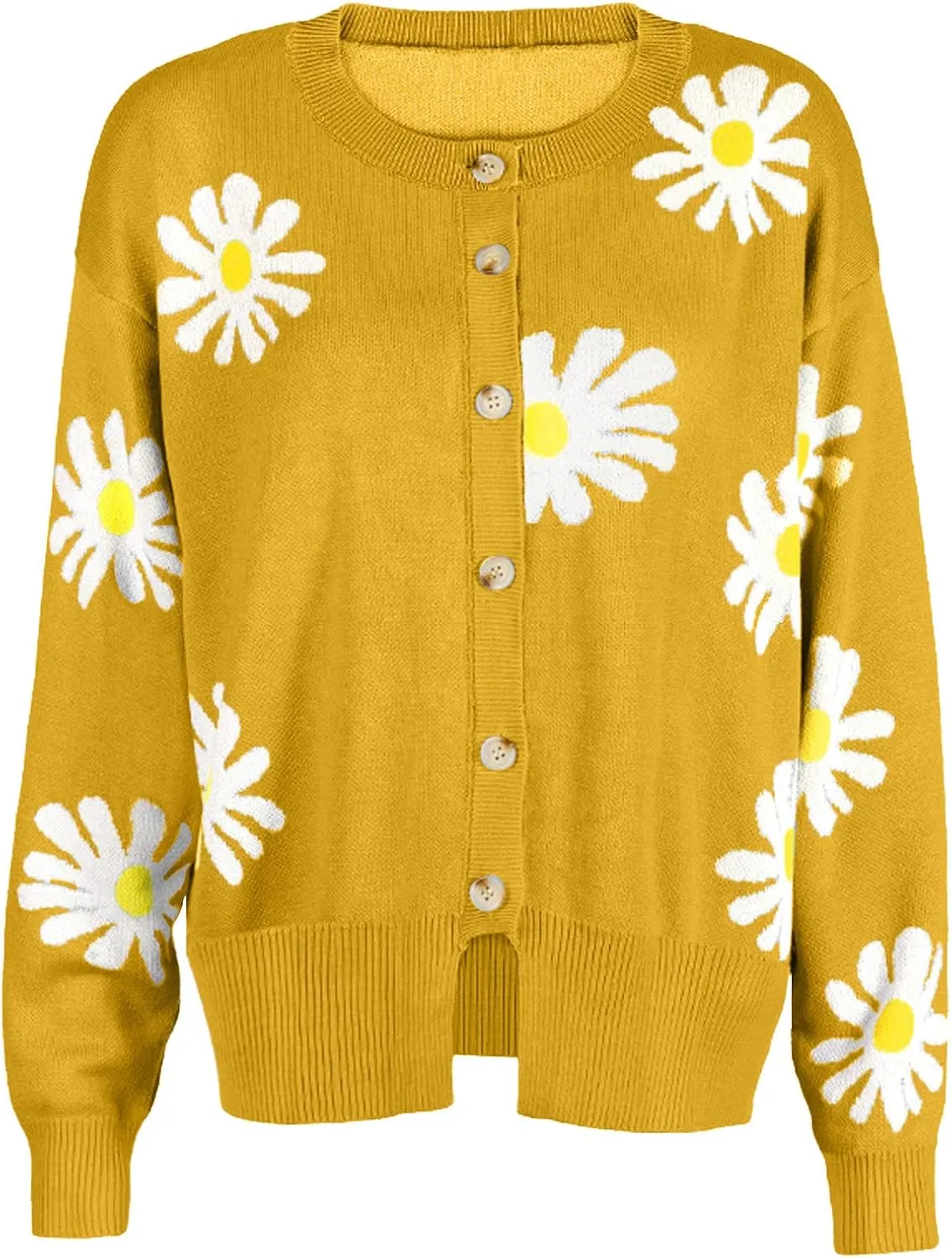 Long Sleeve Outfit for Women Fall Winter Sweater Daisy Floral Relaxed Fit Crochet Knit Cardigan Coats Women 2025