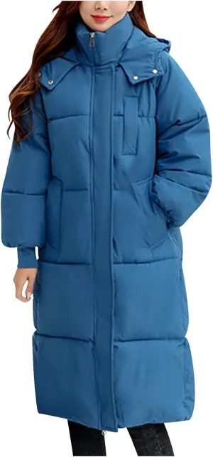 Long Winter Coats for Women 2024 Trendy Hooded Padded Trench Coat Puffer Down Jackets Overcoat with Pockets