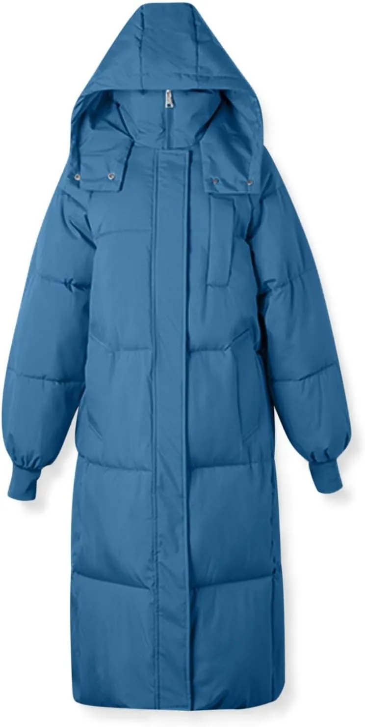 Long Winter Coats for Women 2024 Trendy Hooded Padded Trench Coat Puffer Down Jackets Overcoat with Pockets