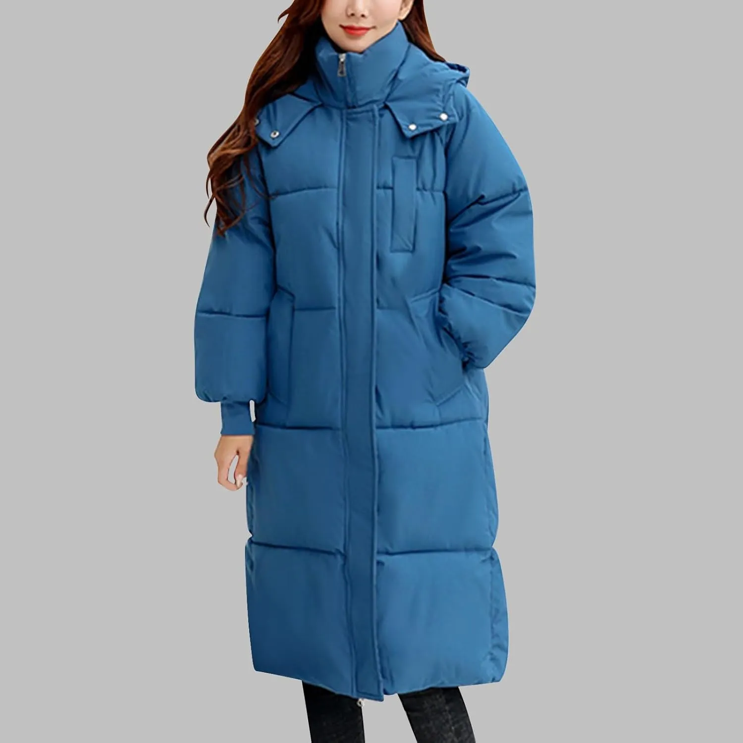 Long Winter Coats for Women 2024 Trendy Hooded Padded Trench Coat Puffer Down Jackets Overcoat with Pockets