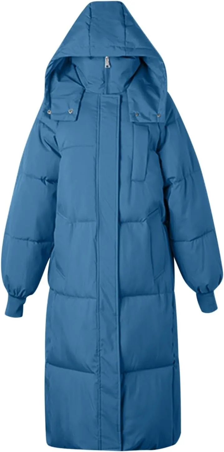 Long Winter Coats for Women 2024 Trendy Hooded Padded Trench Coat Puffer Down Jackets Overcoat with Pockets