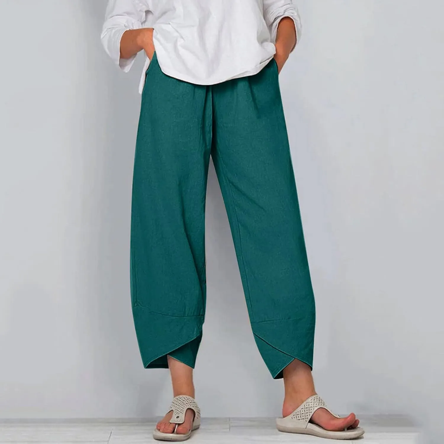 Loose Pants for Women Capri Dandelion Pants for Summer Beach Boho Trendy Dressy Casual Elastic Waist Cropped Pants