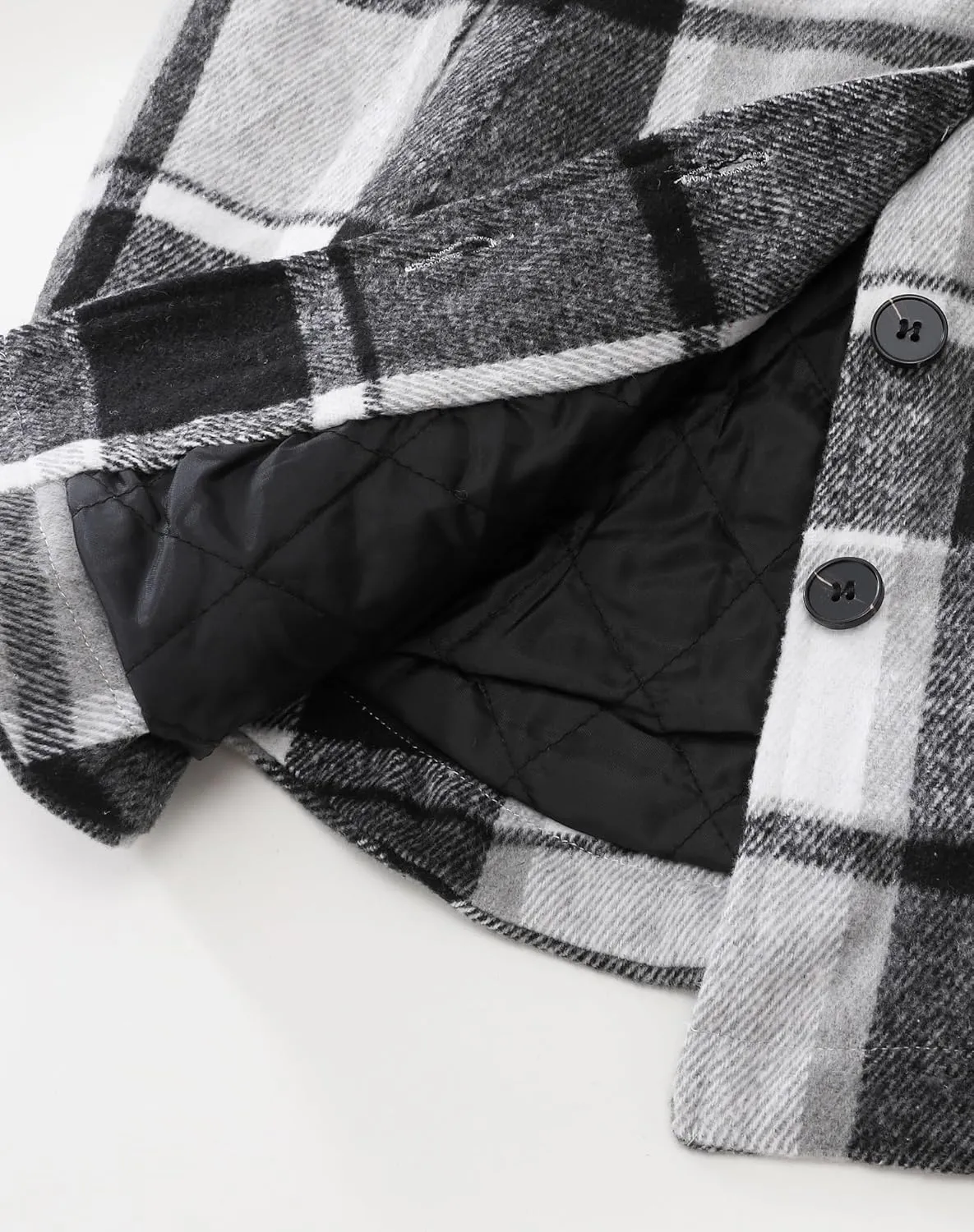 luvamia Plaid Jackets for Women Flannel Quilted Shacket Coats Oversized Button Down Shirts Jacket