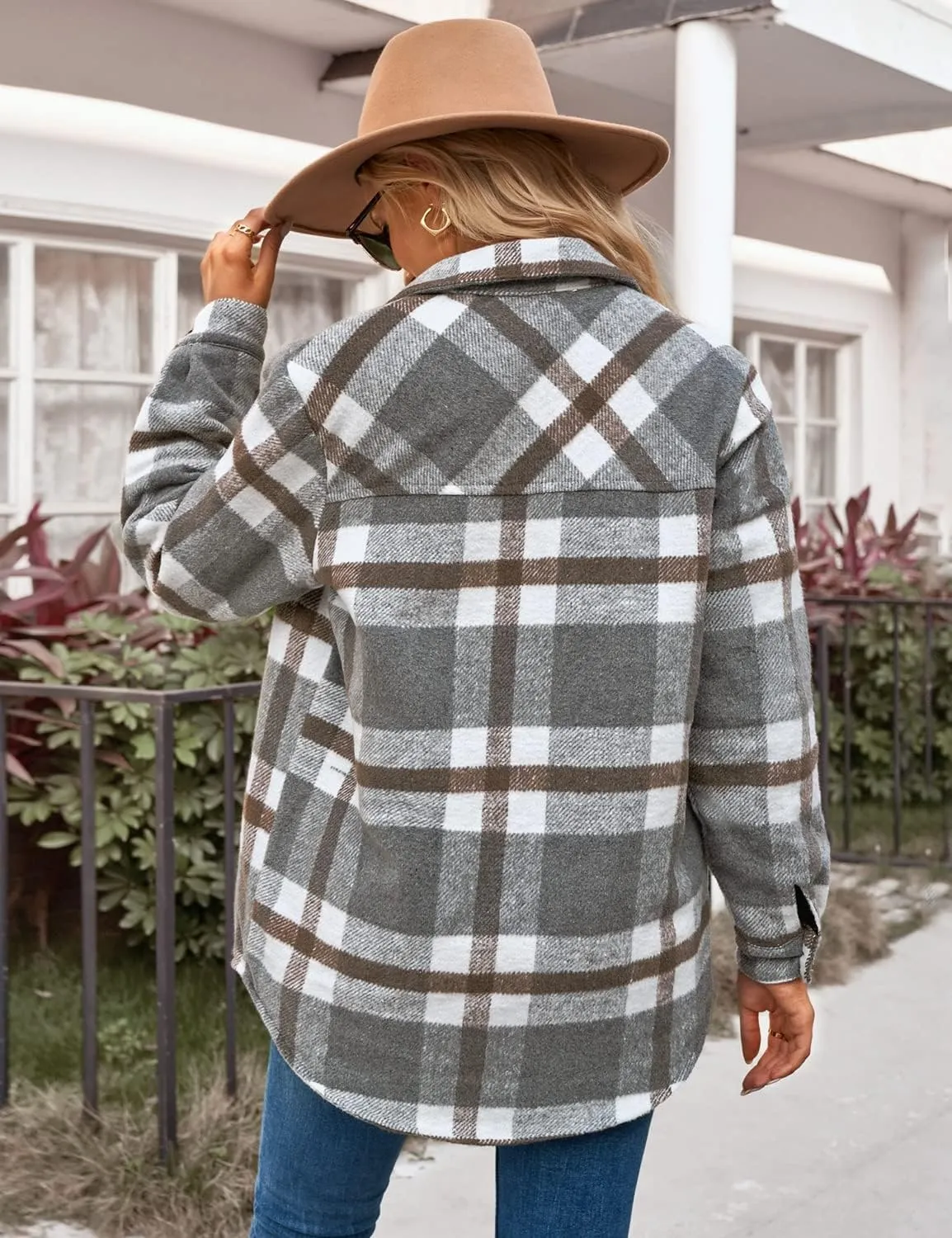 luvamia Plaid Jackets for Women Flannel Quilted Shacket Coats Oversized Button Down Shirts Jacket
