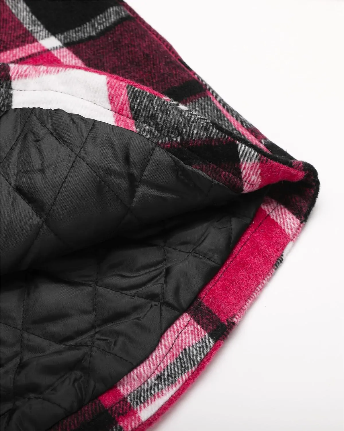 luvamia Plaid Jackets for Women Flannel Quilted Shacket Coats Oversized Button Down Shirts Jacket