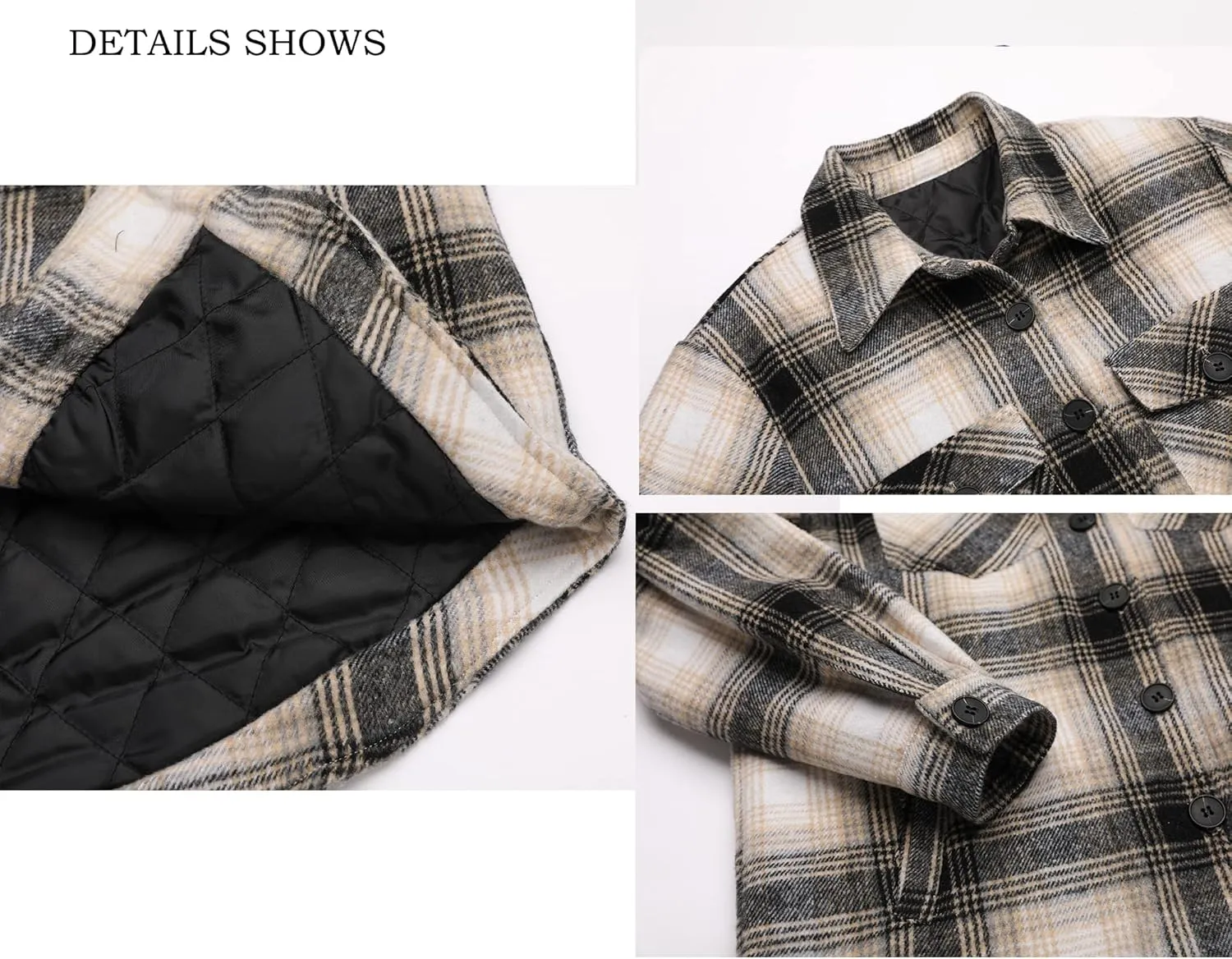 luvamia Plaid Jackets for Women Flannel Quilted Shacket Coats Oversized Button Down Shirts Jacket