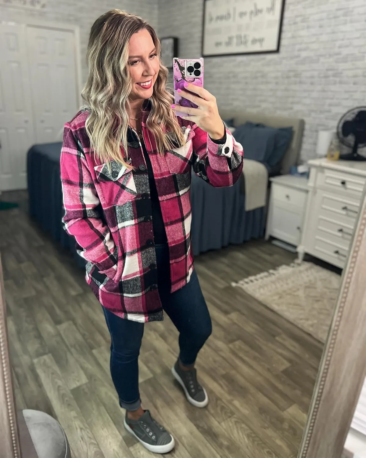 luvamia Plaid Jackets for Women Flannel Quilted Shacket Coats Oversized Button Down Shirts Jacket