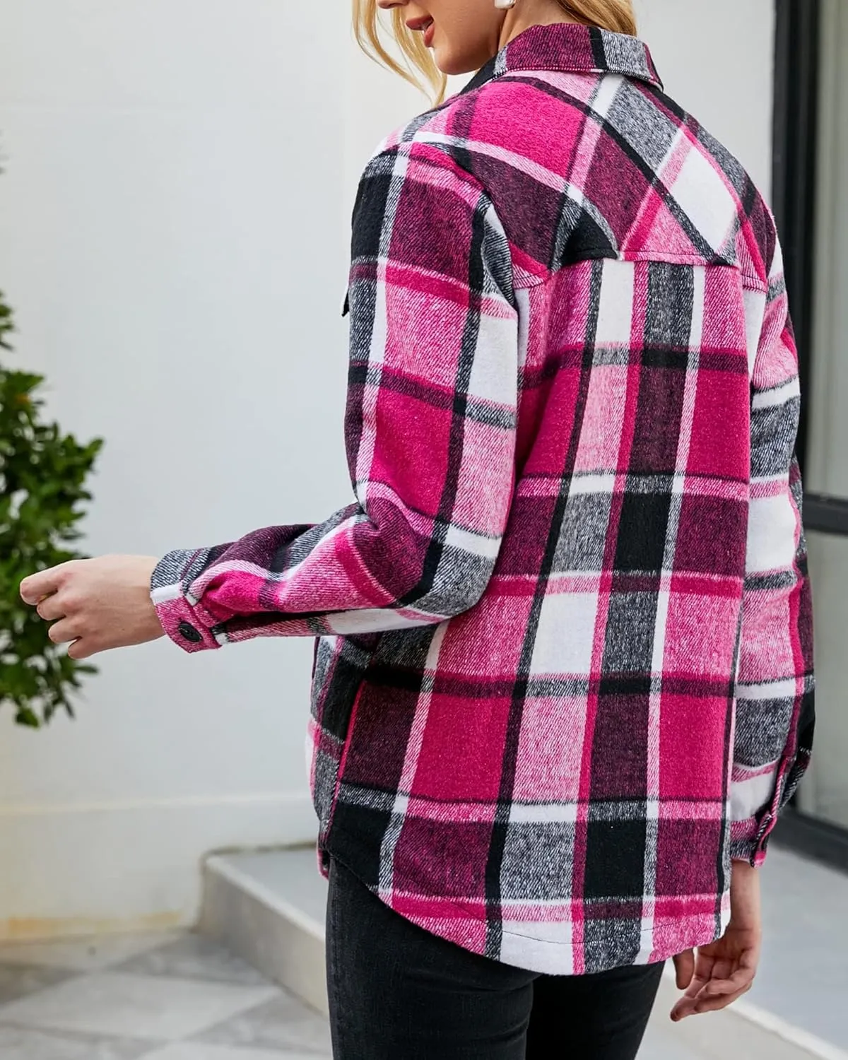 luvamia Plaid Jackets for Women Flannel Quilted Shacket Coats Oversized Button Down Shirts Jacket