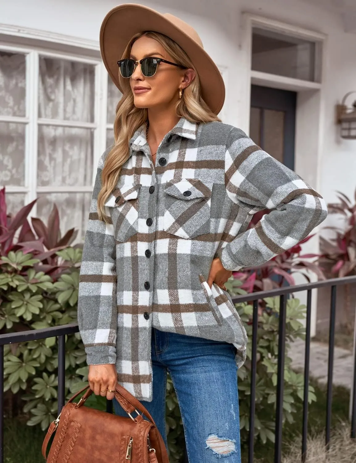 luvamia Plaid Jackets for Women Flannel Quilted Shacket Coats Oversized Button Down Shirts Jacket